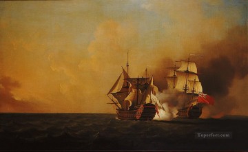 Warship Painting - Samuel Scott Action Between Nottingham And Mars 1746 Naval Battle